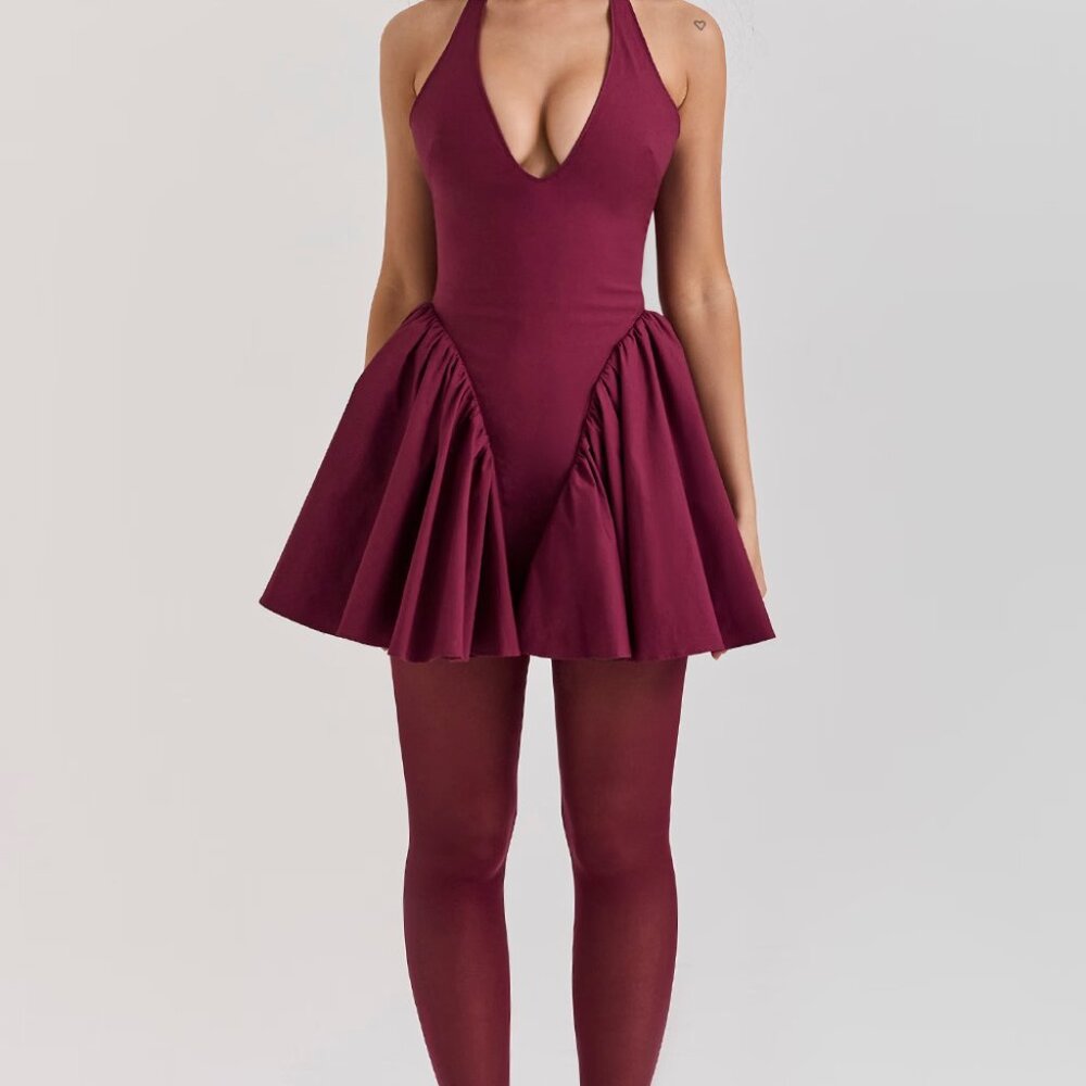 House of CB Valentia Wine Halter Mini Dress Size XS - Picture 4 of 10